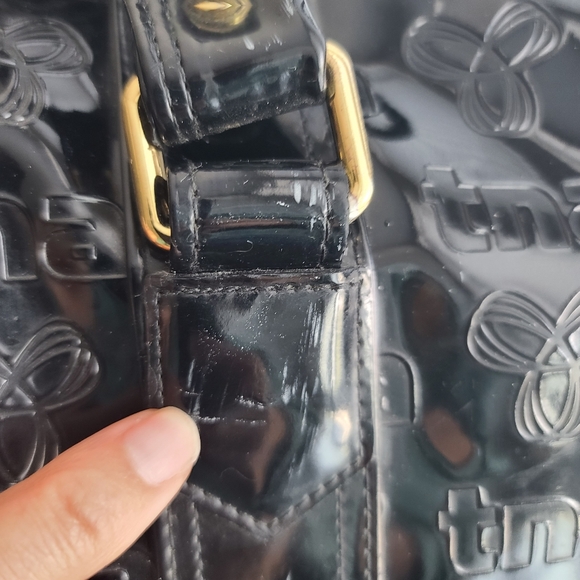 TNA Aritzia Tote Duffle Bag Puff Black Plastic Monogram 33005600 Travel FLAWED - Picture 10 of 16